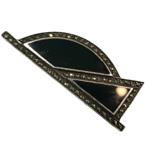 Vintage Black Onix Brooch Sterling Silver - Picture 10 of 10